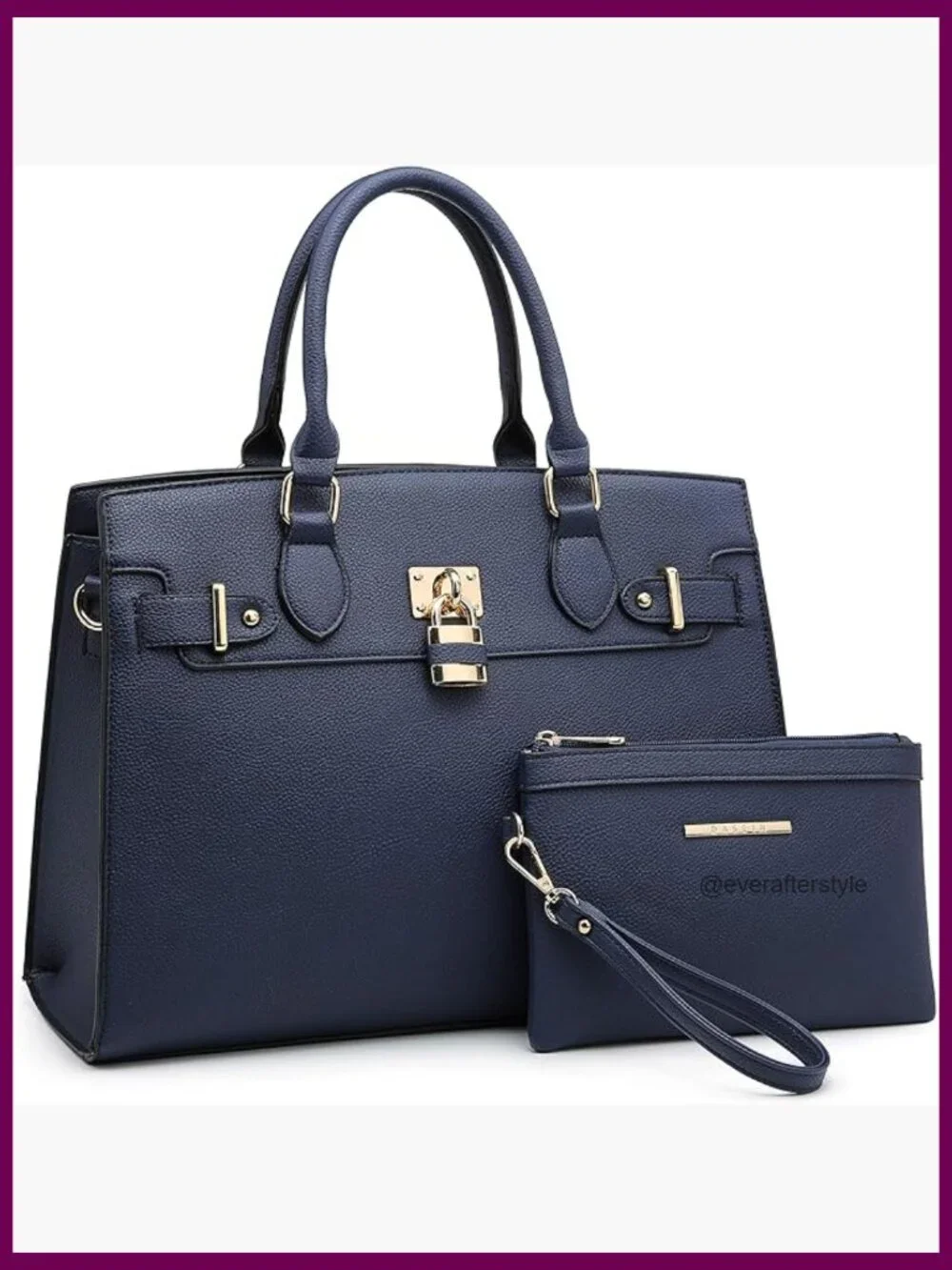 Vegan Leather Satchel Tote Handbag with Matching Wristlet Set